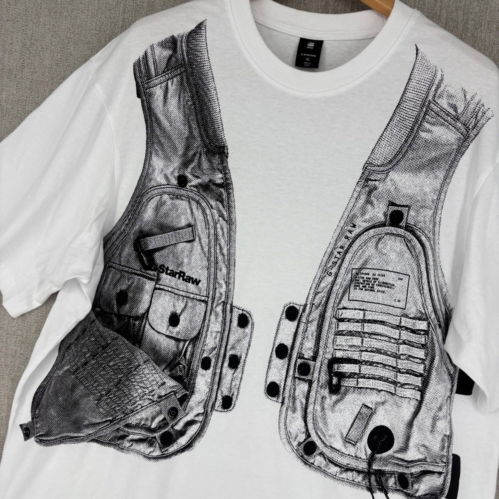 G-Star RAW Archive Vest Boxy T-Shirt Mens XL White Trompe L'oeil Graphic S/S
